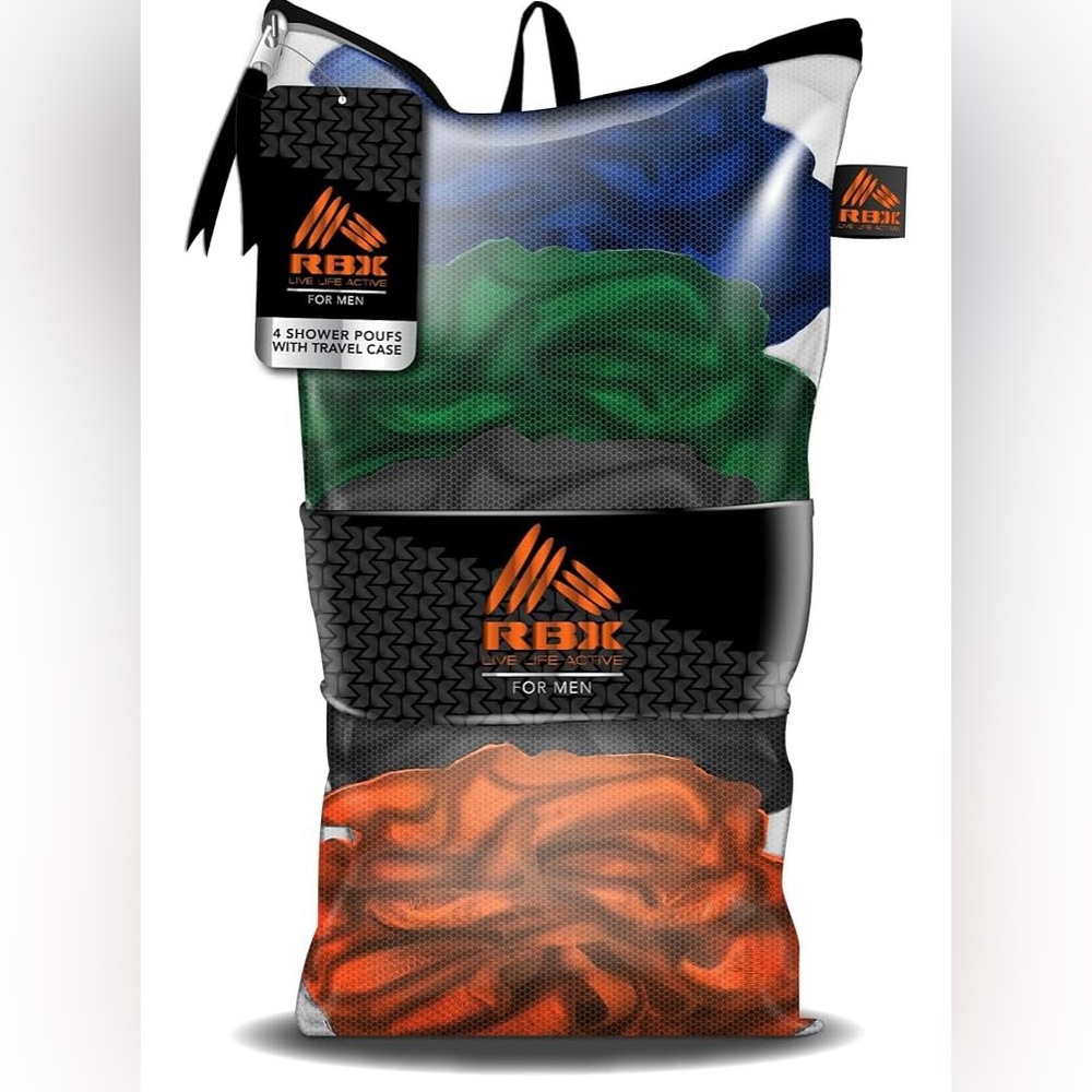 NEW RBX 4 Pack Loofah Shower Poufs - Men’s